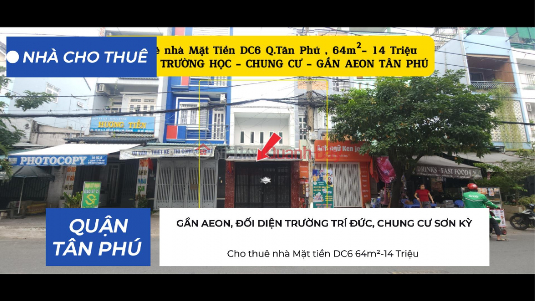 House for rent, DC6 street frontage, 64m² - 14 million VND - Opposite school and apartment building. Rental Listings