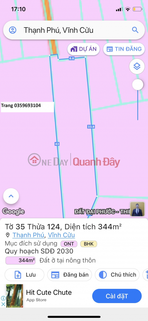 Bán 344m2 đất sổ riêng thổ cư xã Thạnh Phú,H.Vĩnh Cửu _0