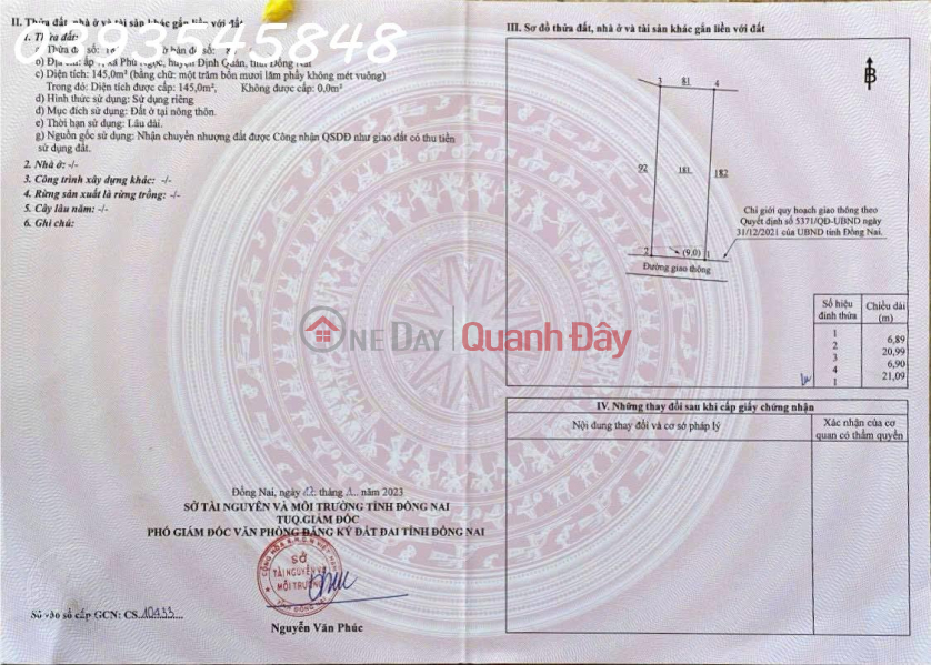 OWNER FOR SALE LOT OF LAND IN PHU NGOC COMMUNE, DINH QUAN DISTRICT, DONG NAI Sales Listings