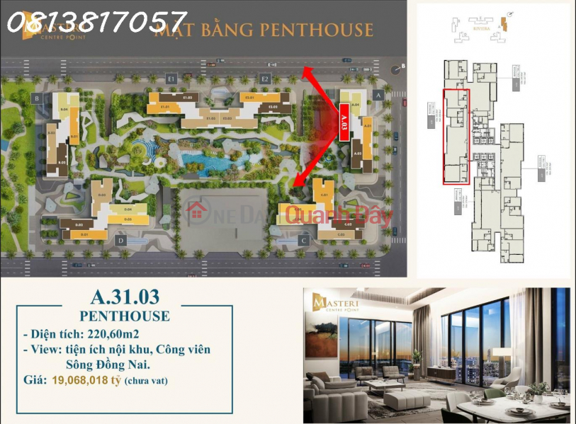 Property Search Vietnam | OneDay | Nhà ở Niêm yết bán, Penthouse Đẳng Cấp Thượng Lưu Masteri Central Point View Sông 220m2, 2 Tầng Chỉ 19 Tỷ