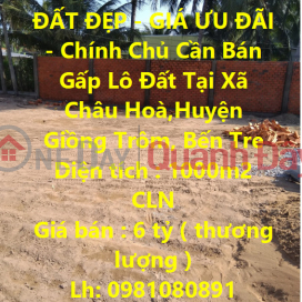 BEAUTIFUL LAND - OFFER PRICE - Owner Needs Urgent Sale Land Lot In Chau Hoa Commune, Giong Trom District, Ben Tre _0