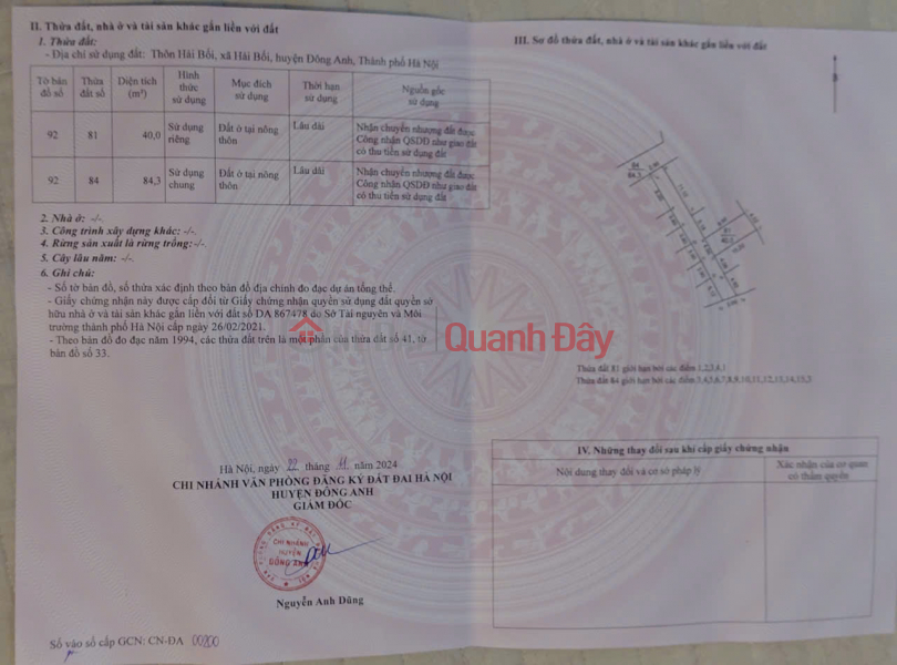 BEAUTIFUL LAND FOR SALE - GOOD PRICE - GOOD LOCATION IN HAI BOI COMMUNE, DONG ANH, HANOI Sales Listings