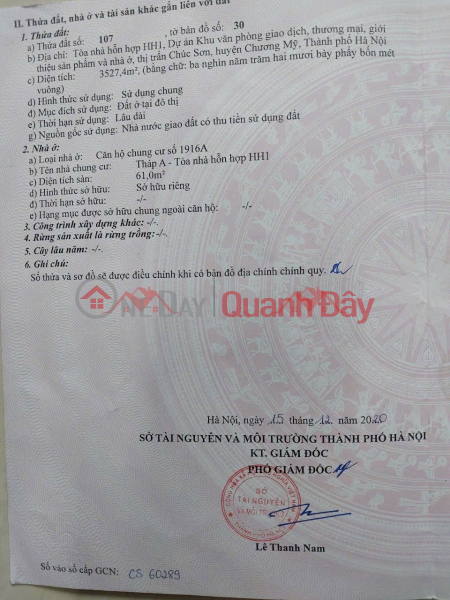 đ 10 Million, OWNER SELLS 61M2 APARTMENT IN LOC NINH APARTMENT IN CHUC SON TOWN - CHUONG MY - HANOI