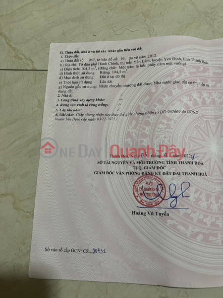 OWNER Needs to Quickly Sell 2-Front Land Lot in Yen Lam Town - Yen Dinh - Thanh Hoa Sales Listings