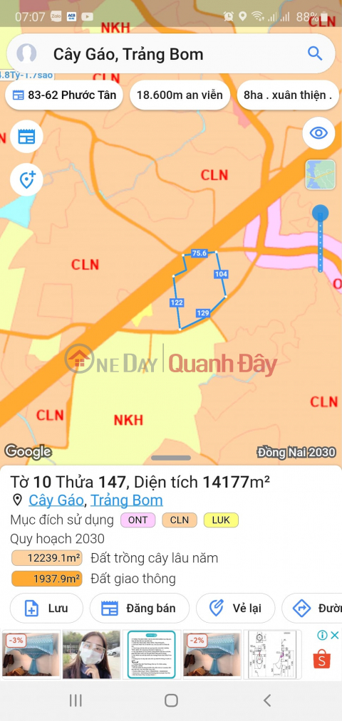 Land for sale with 2 main plastic frontages in Cay Gao Commune, Trang Bom District, Dong Nai Province. 0938974428 _0