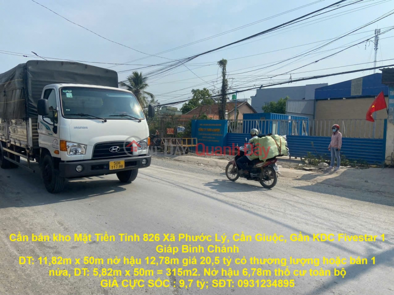 Cần bán kho Mặt Tiền Tỉnh 826 Xã Phước Lý, Cần Giuộc, Gần KDC Fivestar 1 Giáp Bình Chánh Niêm yết bán