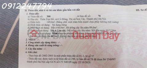 Chính chủ (không qua môi giới) bán đất thôn Trại Hồ, Cổ Đông, Sơn Tây, giá: 18tr/m2, 149m2 _0