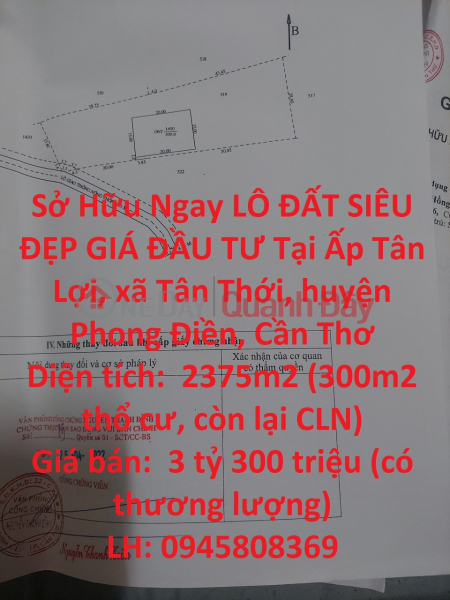 Sở Hữu Ngay LÔ ĐẤT SIÊU ĐẸP GIÁ ĐẦU TƯ Tại Phong Điền, Cần Thơ Niêm yết bán