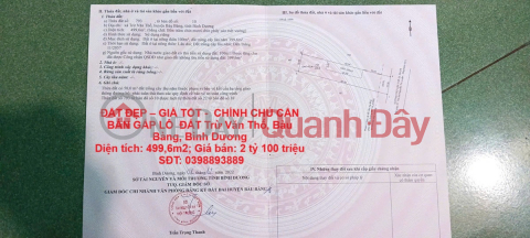 ĐẤT ĐẸP – GIÁ TỐT - CHÍNH CHỦ CẦN BÁN GẤP LÔ ĐẤT Trừ Văn Thố, Bàu Bàng, Bình Dương _0