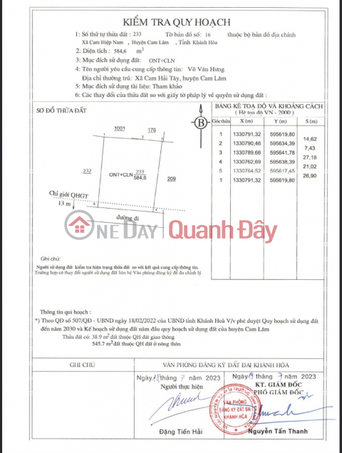 ĐẤT ĐẸP - GIÁ TỐT - Cần Bán Lô Đất Đẹp Tại Xã Cam Hiệp Nam, Huyện Cam Lâm, Tỉnh Khánh Hòa _0