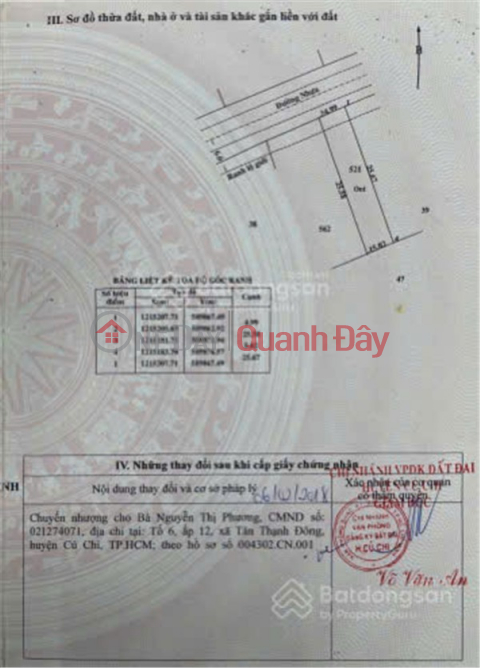 PRIME LAND – GOOD PRICE – OWNER SELLING Located at Plot 521, Map Sheet No. 11, Tan Thanh Tay Commune, Cu Chi District _0