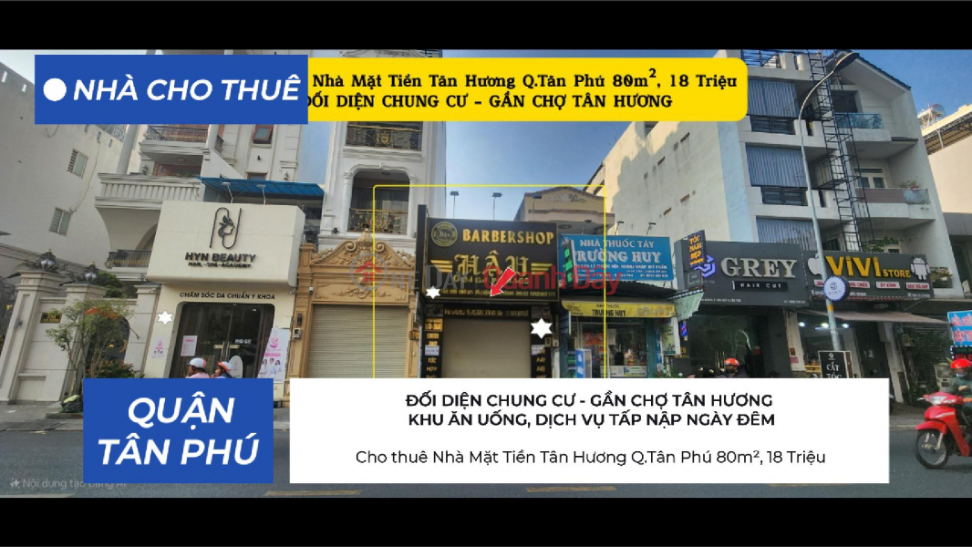 Cho thuê Nhà Mặt Tiền Tân Hương Q.Tân Phú 80m², 18Triệu - ĐỐI DIỆN CHUNG CƯ Niêm yết cho thuê
