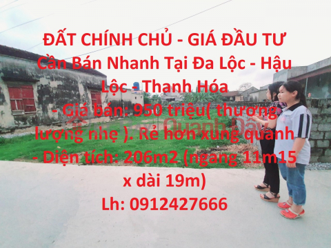 ORIGINAL LAND - INVESTMENT PRICE For Quick Sale In Da Loc - Hau Loc - Thanh Hoa _0