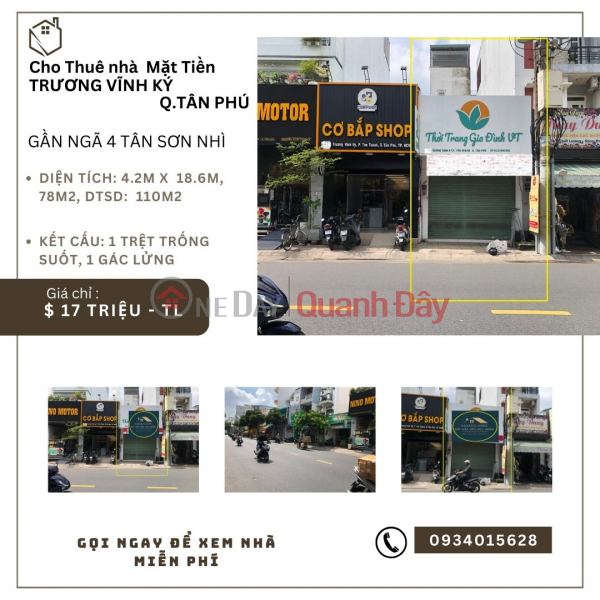 Cho thuê nhà Mặt Tiền Trương Vĩnh Ký 78m2, 1 Lửng, 17 triệu Niêm yết cho thuê