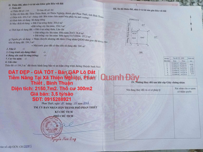 ĐẤT ĐẸP - GIÁ TỐT - Bán GẤP Lô Đất Tiềm Năng Tại Xã Thiện Nghiệp, Phan Thiết , Bình Thuận Niêm yết bán