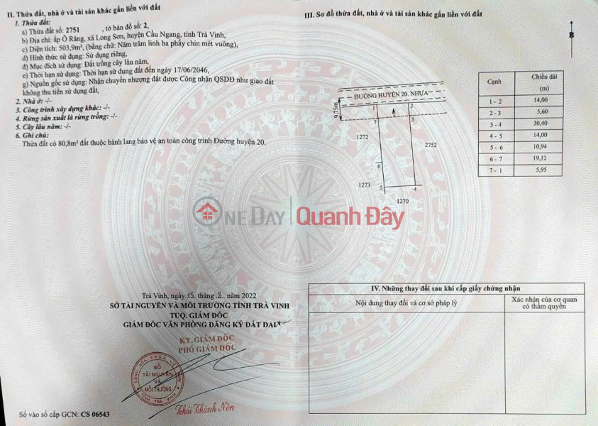 PROFITABLE INVESTMENT – OWNER NEEDS TO SELL LAND IN LONG SON COMMUNE, CAU NANG DISTRICT, TRA VINH PROVINCE Sales Listings