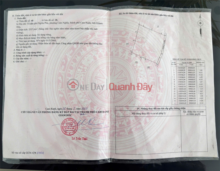 HOT HOT - CẦN BÁN LÔ ĐẤT VỊ TRÍ ĐẸP TẠI cam nghĩa , cam ranh , khánh hòa Niêm yết bán