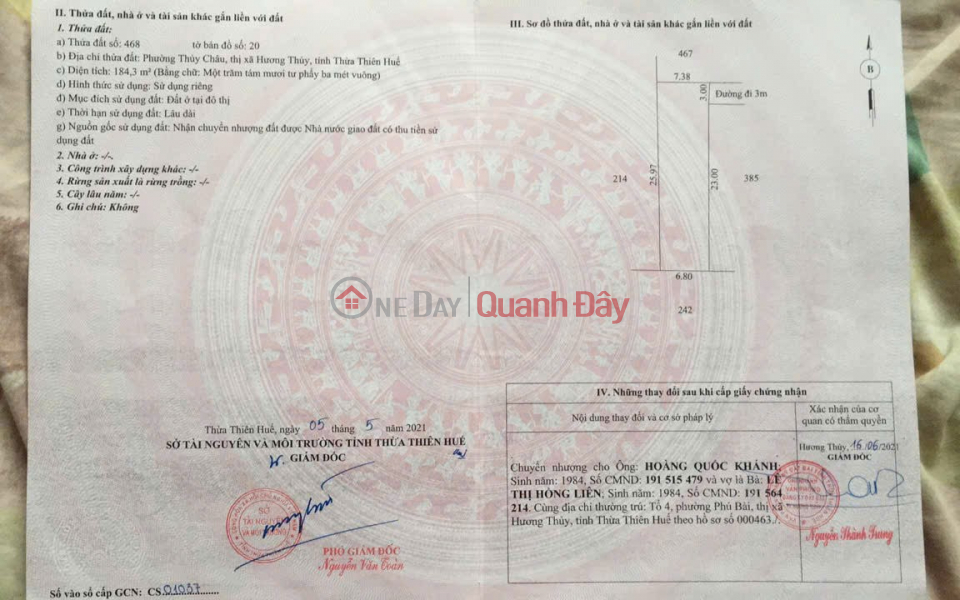 OWNER'S LAND - GOOD PRICE - NEED TO SELL LAND LOT IN Thuy Chau ward, Huong Thuy town - THUA THIEN HUE Sales Listings
