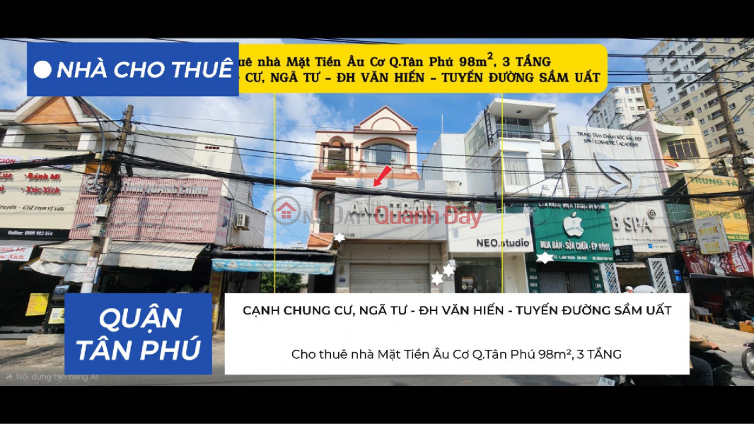 House for rent on Au Co Street, Tan Phu District, 98m², 3 floors, next to apartment building - intersection. Rental Listings
