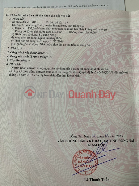 OWNER SELLING LAND PLOT WITH FRONTAGE IN Giang Dien Commune, Trang Bom District, Dong Nai Province | Vietnam Sales đ 950 Million