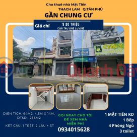 Cho thuê nhà mặt tiền Thạch Lam 64m2, 2Lầu +ST, 20Triệu, gần CHUNG CƯ _0