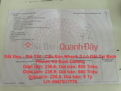 Đất Đẹp - Giá Tốt - Cần Bán Nhanh 3 Lô Đất Tại Bình Phước Và Bình Dương _0