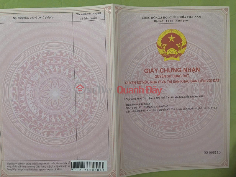 ĐẤT ĐẸP – GIÁ TỐT – CHÍNH CHỦ CẦN BÁN TẠI Phạm Văn Chèo , Thị trấn Củ Chi, Huyện Củ Chi, HCM Niêm yết bán