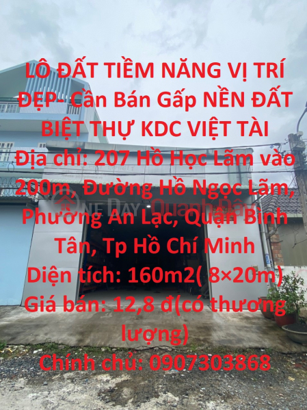 LÔ ĐẤT TIỀM NĂNG VỊ TRÍ ĐẸP- Cần Bán Gấp NỀN ĐẤT BIỆT THỰ KDC VIỆT TÀI Niêm yết bán