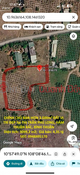 CHÍNH CHỦ BÁN HƠN 3.000m² ĐẤT VỊ TRÍ ĐẸP Tại THỊ TRẤN PHÚ LONG, HÀM THUẬN BẮC, BÌNH THUẬN Niêm yết bán