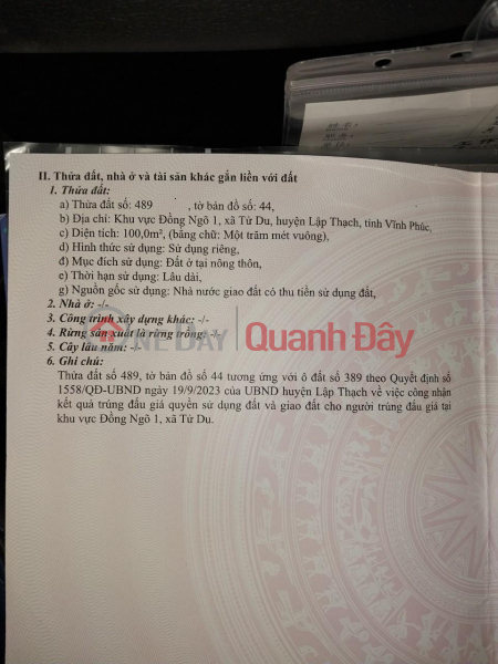 ĐẤT ĐẸP - GIÁ TỐT - CHÍNH CHỦ Cần Bán Gấp Lô Đất Đẹp Tại Lập Thạch - Vĩnh Phúc Niêm yết bán