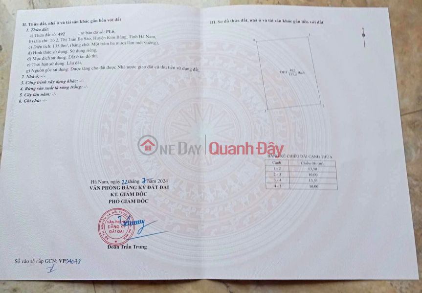 ĐẤT CHÍNH CHỦ - GIÁ TỐT- Lô Đất Đấu Giá Trung Tâm Thị Trấn Ba Sao, Kim Bảng - Hà Nam Niêm yết bán
