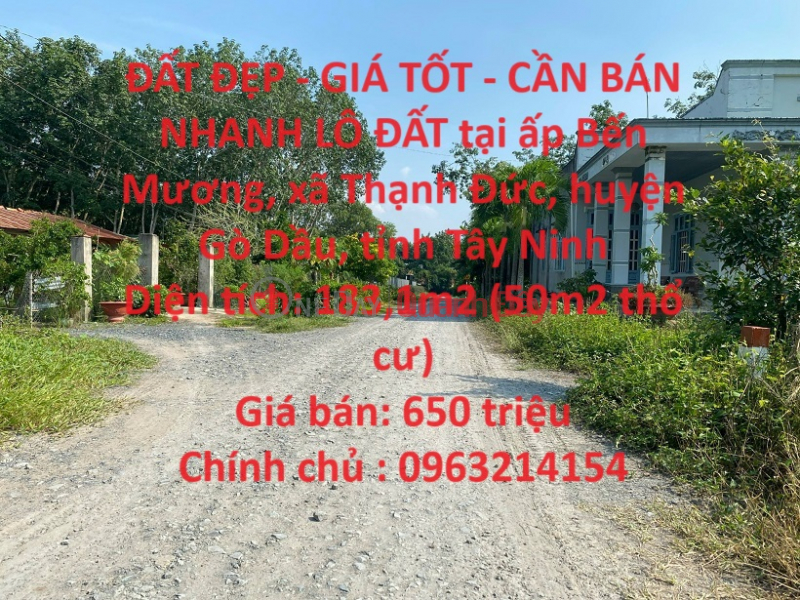 ĐẤT ĐẸP - GIÁ TỐT - CẦN BÁN NHANH LÔ ĐẤT tại Huyện Gò Dầu, Tỉnh Tây Ninh Niêm yết bán