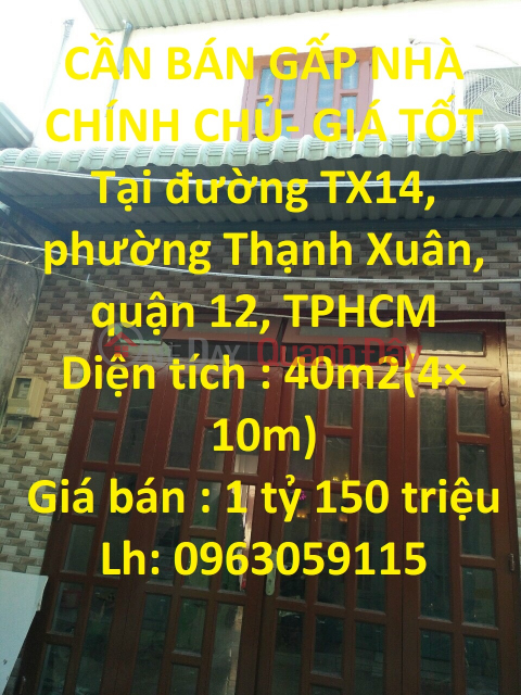 FOR URGENT SALE GENUINE HOME - GOOD PRICE In District 12, HCMC _0