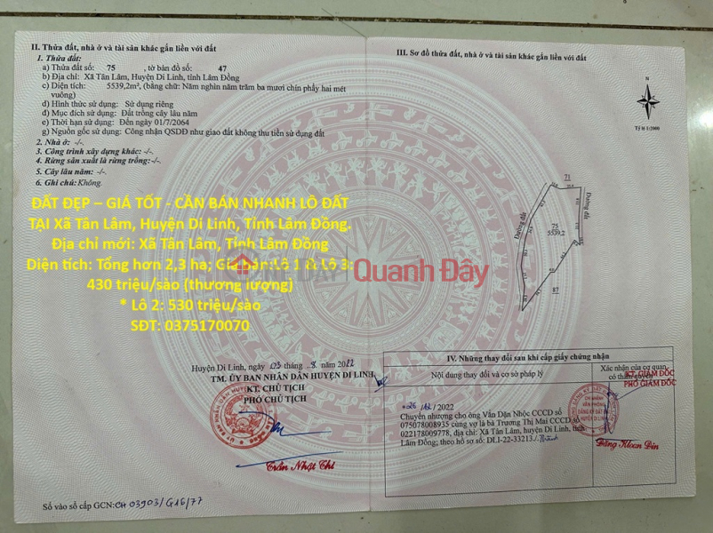 ĐẤT ĐẸP – GIÁ TỐT - CẦN BÁN NHANH LÔ ĐẤT TẠI Xã Tân Lâm, Huyện Di Linh, Tỉnh Lâm Đồng Niêm yết bán