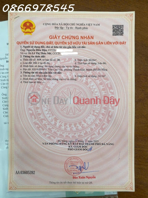 Land for sale with house at Tran Cao Van, Da Nang City - Price reduced by 100 million from 3 billion 250 to 3150 million _0