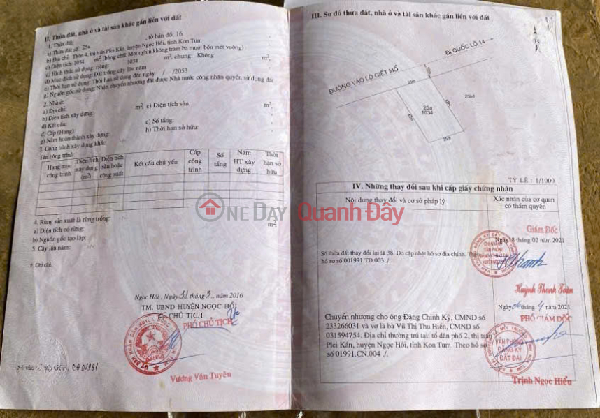 đ 1.2 Billion Selling 1034m2 of Road Frontage Land in Plei Kan Town, Ngoc Hoi District, Kon Tum Province