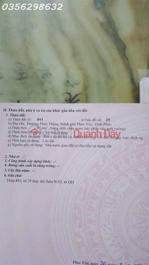 Land for sale in Ham Nghi, Phuc Thang, Phuc Yen, Vinh Phuc, 8.5 billion VND, 97.6 m2 _0