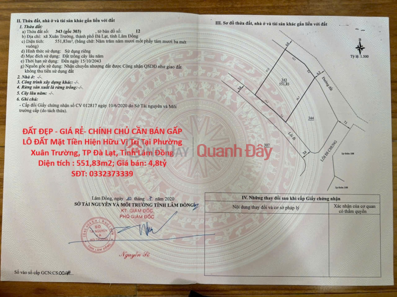 ĐẤT ĐẸP - GIÁ RẺ- CHÍNH CHỦ CẦN BÁN GẤP LÔ ĐẤT Mặt Tiền Hiện Hữu Vị Trí Tại TP Đà Lạt, Lâm Đồng Niêm yết bán