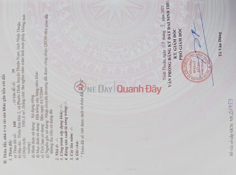 Land for sale in Son Hai 2 Hamlet, Phuoc Dinh Commune, Thuan Nam District, Ninh Thuan Province. | Vietnam Sales, đ 1.25 Billion