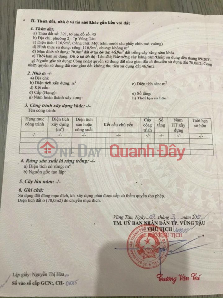 Property Search Vietnam | OneDay | , Niêm yết bán, BÁN LÔ ĐẤT ĐẸP HẺM Ô TÔ 4 M .P2. TPVT