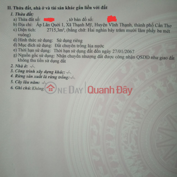 Chính Chủ Cần Bán Lô Đất Tại Đường Quốc lộ 80, Xã Thạnh Mỹ, Huyện Vĩnh Thạnh, Cần Thơ Niêm yết bán