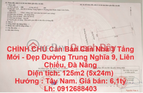 CHÍNH CHỦ Cần Bán Căn Nhà 3 Tầng Mới - Đẹp Đường Trung Nghĩa 9, Liên Chiểu, Đà Nẵng _0