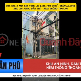House for sale, 2 street frontages, Vuon Lai Street, Tan Phu District, 78m², 4 floors, 6.69 billion VND - High-class residential area, secure. _0