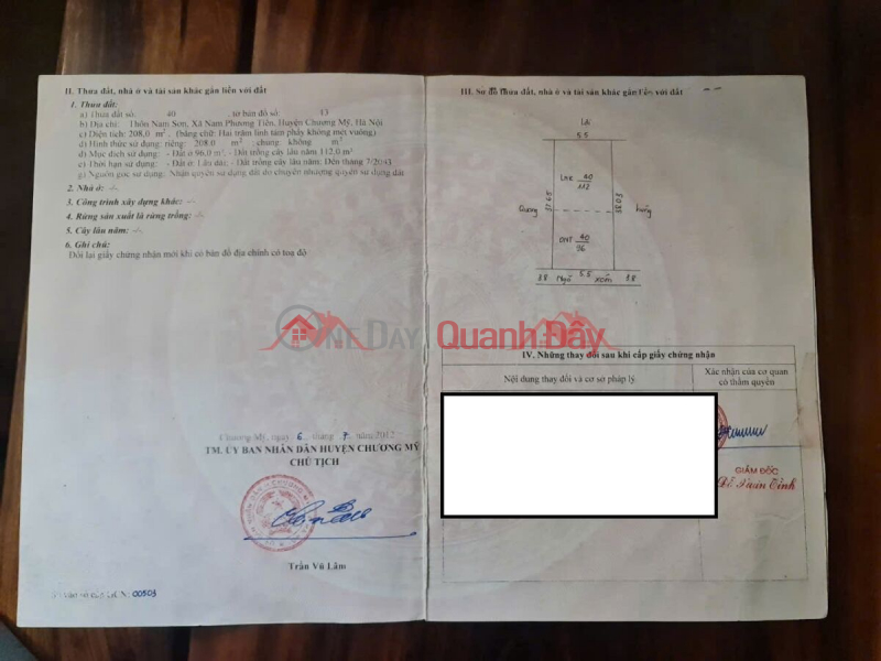 OWNER NEEDS TO SELL 208M2 LAND LOT IN NAM PHUONG TIEN-CHUONG MY-HANOI Vietnam | Sales đ 20 Million