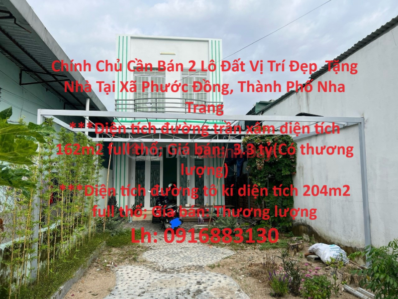 Owner Needs to Sell 2 Lots of Land with Beautiful Location and Free House in Phuoc Dong Commune, Nha Trang City Sales Listings