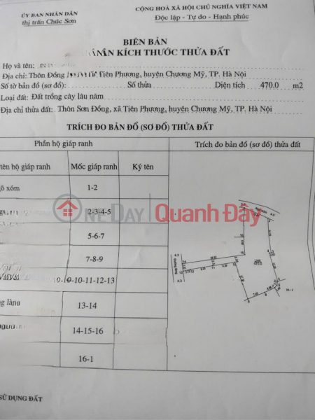 đ 10 Million OWNER FOR SALE 470M2 LAND LOT IN TIEN PHUONG-CHUONG MY-HANOI