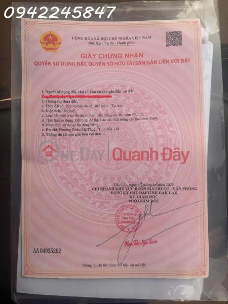 đ 2,55 tỷ | Bán lô đất siêu đẹp Nguyễn Công Trứ, Buôn Ma Thuột, Đắk Lắk, DT 105m2, giá đầu tư