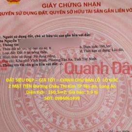 ĐẤT SIÊU ĐẸP – GIÁ TỐT – CHÍNH CHỦ BÁN LỖ LÔ GÓC 2 MẶT TIỀN Đường Châu Thị Kim TP Tân An, Long An _0