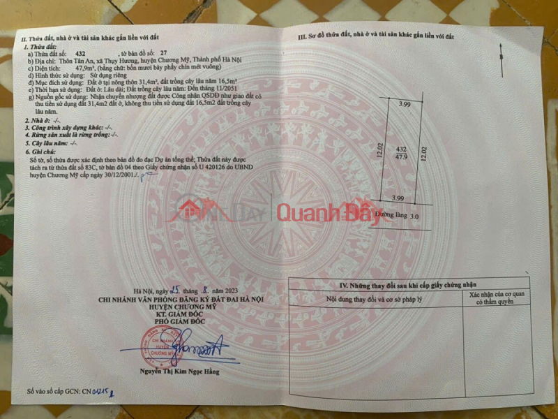 đ 10 Million, RARE PROPERTY LEFT 47.9M IN THUY HUONG-CHUONG MY-HANOI