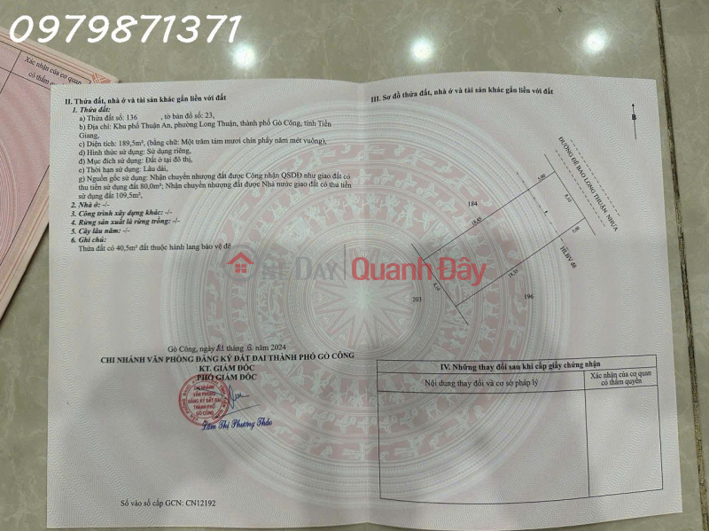 Super product of land with frontage 835B, Phuoc Ly commune, Can Giuoc, Long An, area 270m2, investment price, Vietnam, Sales | đ 6 Billion